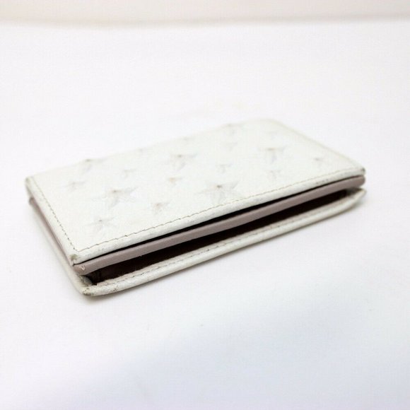JIMMY CHOO Star Embossed Business card holder Card Case White Leather - Picture 1 of 6